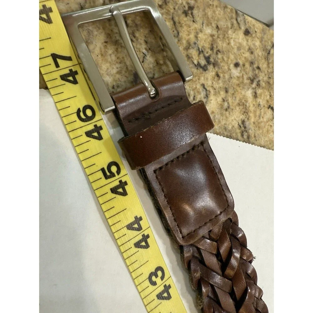 Braided Woven Leather Belt Nickel Tone‎ Brown Buckle Size L